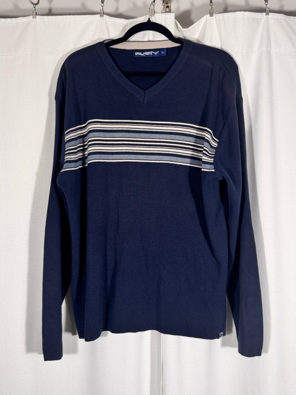 Vintage Rusty Navy Blue Knit V Neck Sweater
